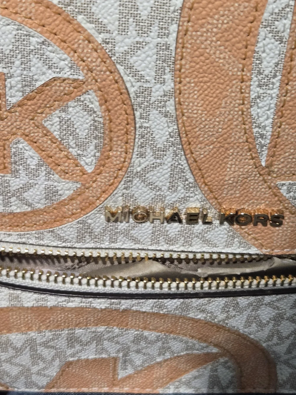 Michael Kors Rhea Zip Medium Backpack — Vanilla/Acorn MK Logo